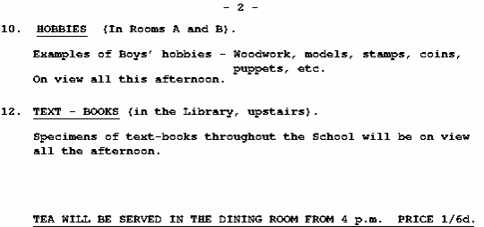 Last two events taking place during the afternoon