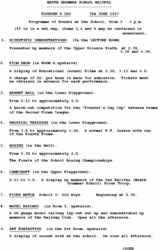 List of nine events taking place during the afternoon