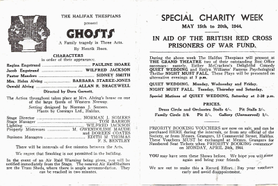 Cast list and credits on left hand page; announcements of future programmes on the right