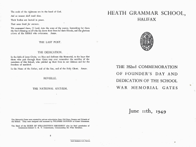 Back and front pages of the Order of Service