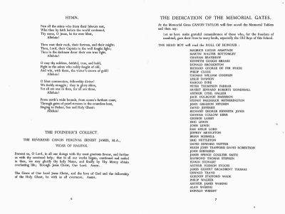 Hymn, collect and Roll of Honour