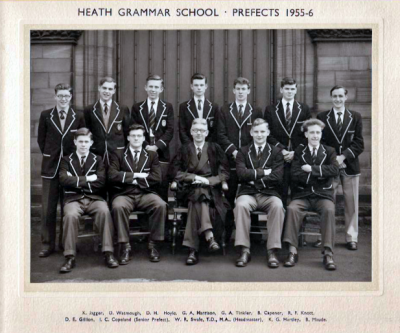 Back row: K. Jagger, D. Whatmough, D.H. Hoyle, G.A. Harrison, G.A. Tinkler, B. Capener, R.F. Knott; front row: D.E. Gillion, I.C. Copeland (Senior Prefect), W.R. Swale (Headmaster), K.G. Hartley, B. Maude
