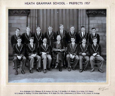 Back row: M.A. Kirkbright, G.R. Tillotson, D.M. Herbert, R.S. Lee, T.R. Sutcliffe, S.D. Watkin, D.A. Carter, D.P. Nestor; front row: R.C. Watling, R. Ackroyd, P.N. Brier (Head Prefect), W.R. Swale (Headmaster), J.A. Wilson, R.W.J. Austin, B. Armitage