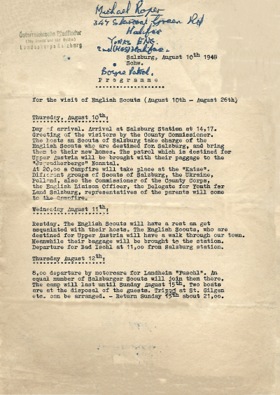First page of the programme covering 10-15 August