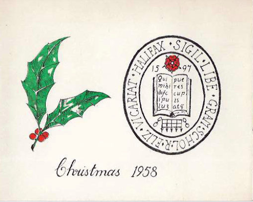 Holly leaf and seal with Christmas 1958