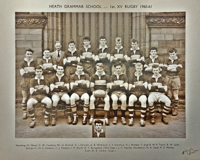 Formal photograph showing nine players standing with Mr H. Birchall third from the left behind seven seated players