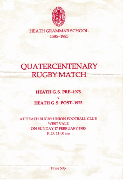 Front page of the Quatercentenary Match Programme
